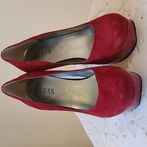 Guess Dark Red Suade High Heels Size 6